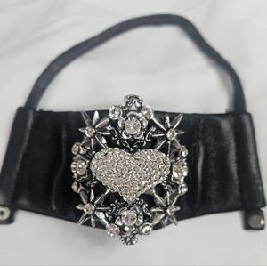 Vintage rodrigo OTAZU Black Leather Cuff Swavorski Bracelet Never Worn Like New!